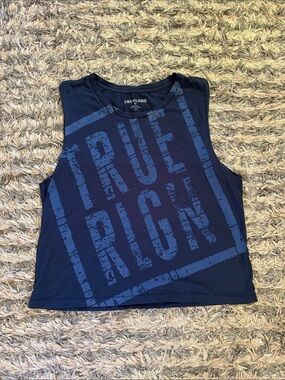 True Religion Navy Logo Graphic Cropped Tank Size S